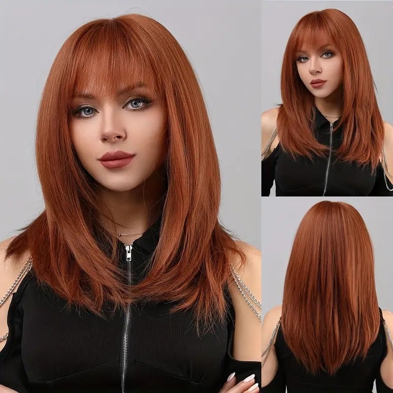 Перука с дълга права коса и оранжеви въздушни челки, стил Star Fashion, модел XQ145, влакна с висока температура, оформя лицето