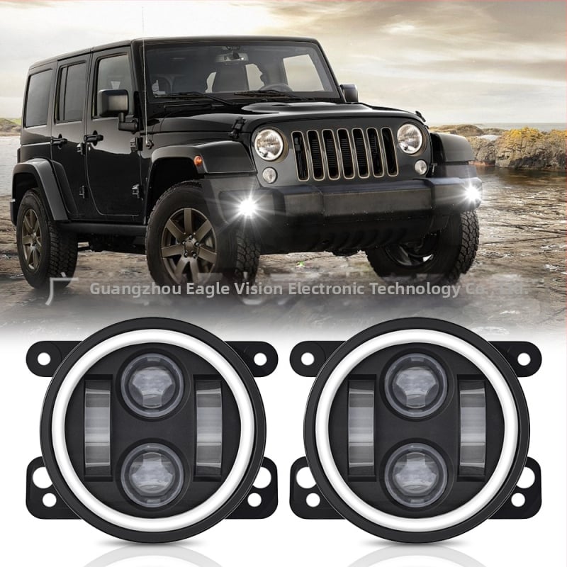 LED мъгла фар за Jeep Wrangler – вградена, предна броня, офроуд; LED източник, алуминиева сплав, 6000K, IP рейтинг