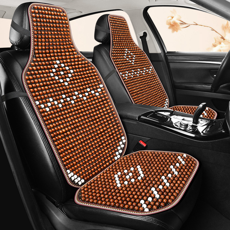 Pernă de scaun auto cu mărgele din lemn - set de 3 piese, stil plat, masaj cu ventilaţie pentru vară