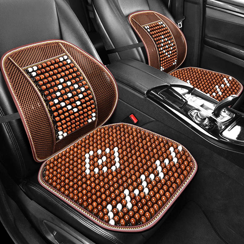 Pernă de scaun auto cu mărgele din lemn - set de 3 piese, stil plat, masaj cu ventilaţie pentru vară