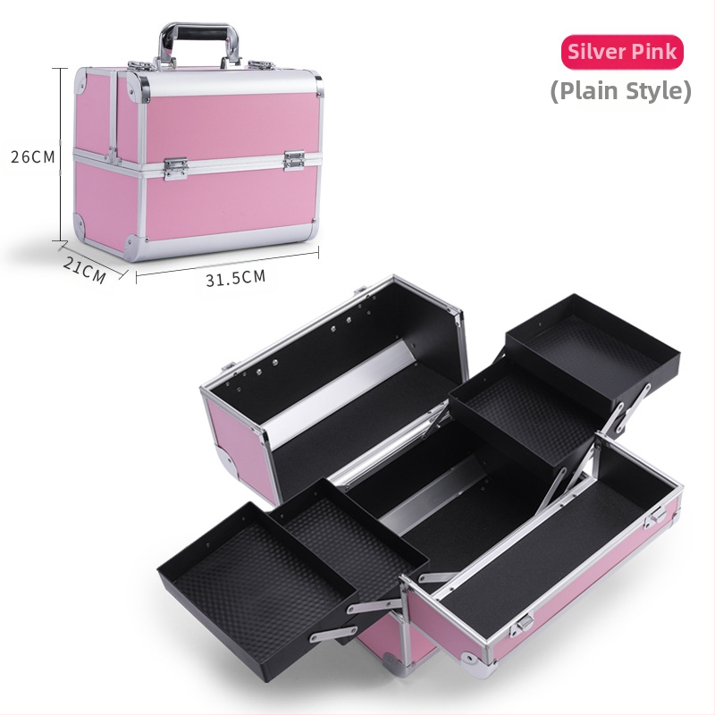 Caseră portabilă multifuncțională pentru depozitare cosmetică – din metal, impermeabilă, anti-furt, închidere cu zăvor, cu strat extensibil