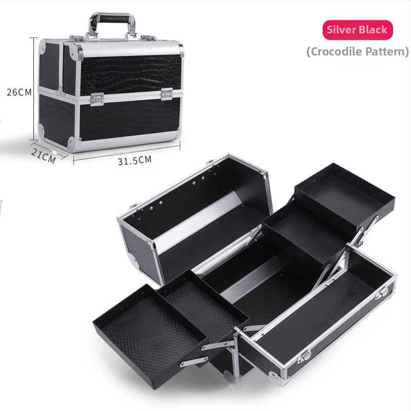 Caseră portabilă multifuncțională pentru depozitare cosmetică – din metal, impermeabilă, anti-furt, închidere cu zăvor, cu strat extensibil