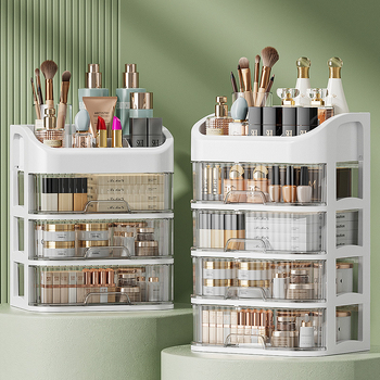 Organizator de cosmetică pentru birou, sertare transparente cu mai multe straturi, capacitate 12L, plastic PP, compartiment pentru ruj