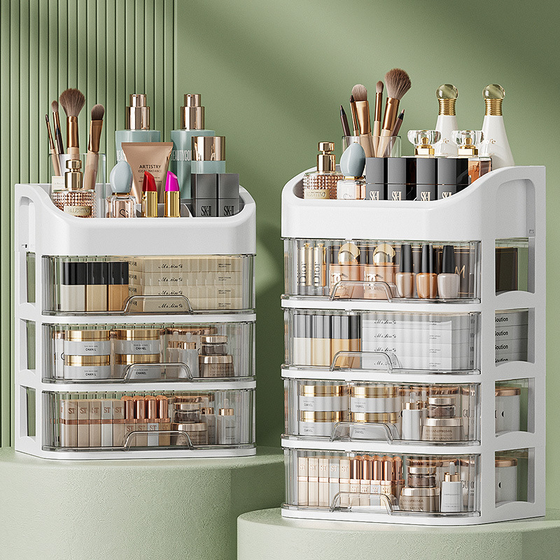Organizator de cosmetică pentru birou, sertare transparente cu mai multe straturi, capacitate 12L, plastic PP, compartiment pentru ruj