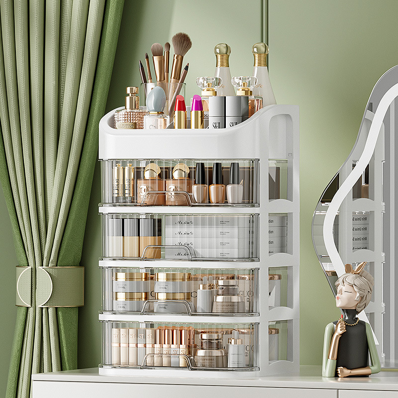 Organizator de cosmetică pentru birou, sertare transparente cu mai multe straturi, capacitate 12L, plastic PP, compartiment pentru ruj