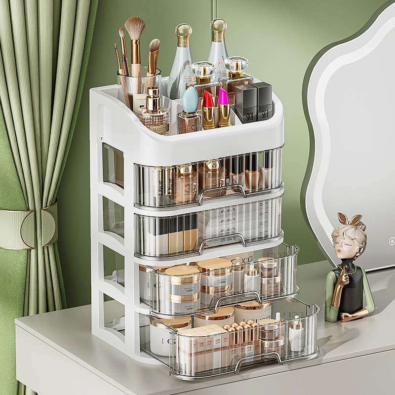 Organizator de cosmetică pentru birou, sertare transparente cu mai multe straturi, capacitate 12L, plastic PP, compartiment pentru ruj