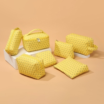 7-частен комплект полиестерни чанти за козметика с моден принт и геометричен дизайн, голям капацитет за пътуване, разширяеми чанти за съхранение