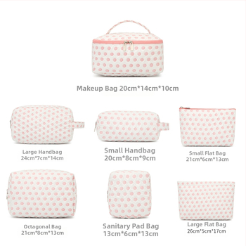 7-частен комплект полиестерни чанти за козметика с моден принт и геометричен дизайн, голям капацитет за пътуване, разширяеми чанти за съхранение