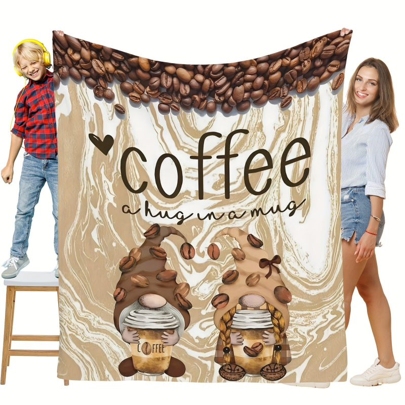 Flanel pléd kávé mintával és törpe figurákkal (100% poliészter, 260, tavasz–ősz, testreszabható)