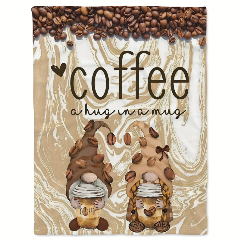 Flanel pléd kávé mintával és törpe figurákkal (100% poliészter, 260, tavasz–ősz, testreszabható)