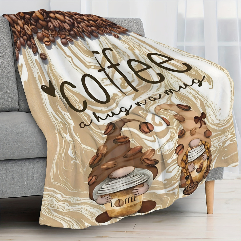 Flanel pléd kávé mintával és törpe figurákkal (100% poliészter, 260, tavasz–ősz, testreszabható)
