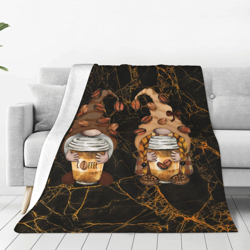 Flanel pléd kávé mintával és törpe figurákkal (100% poliészter, 260, tavasz–ősz, testreszabható)