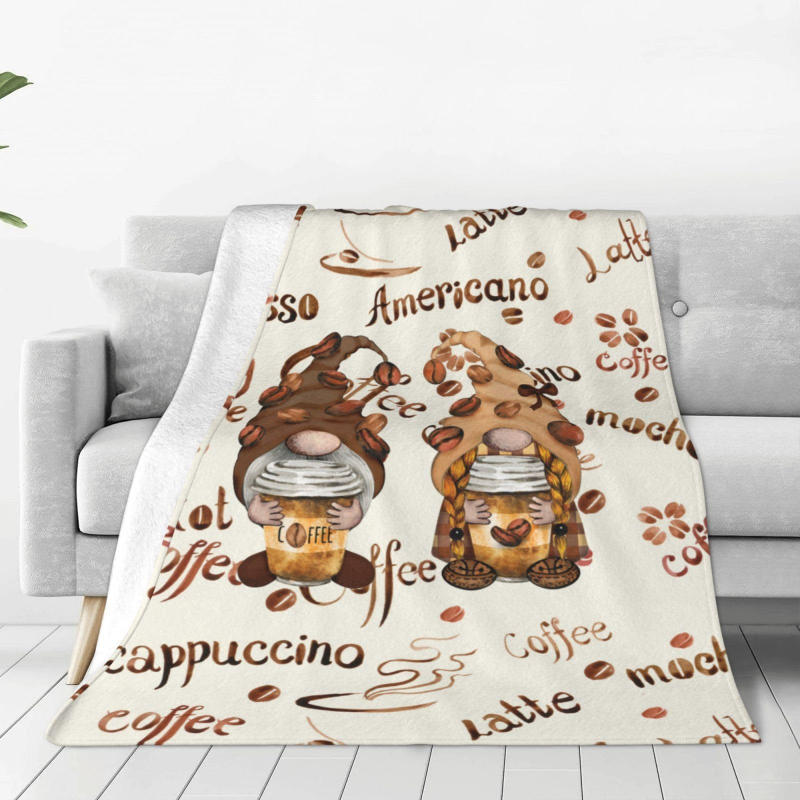 Flanel pléd kávé mintával és törpe figurákkal (100% poliészter, 260, tavasz–ősz, testreszabható)
