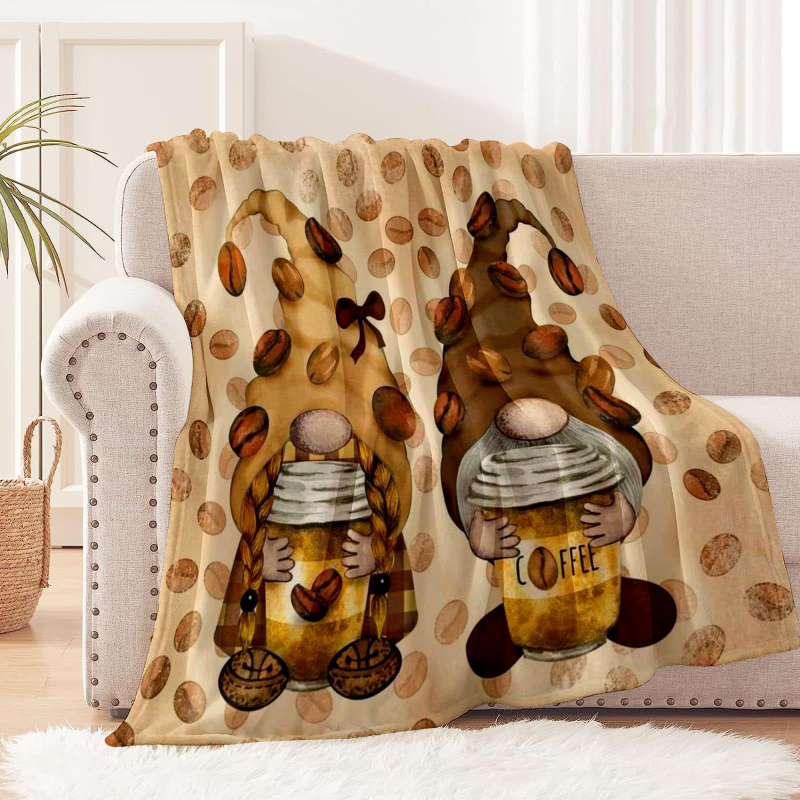 Flanel pléd kávé mintával és törpe figurákkal (100% poliészter, 260, tavasz–ősz, testreszabható)