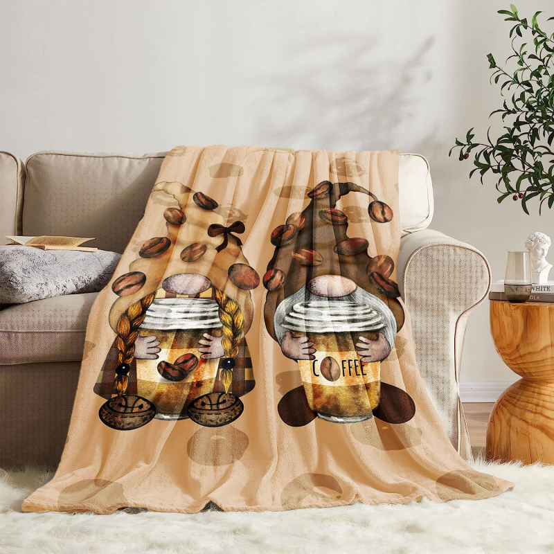 Flanel pléd kávé mintával és törpe figurákkal (100% poliészter, 260, tavasz–ősz, testreszabható)