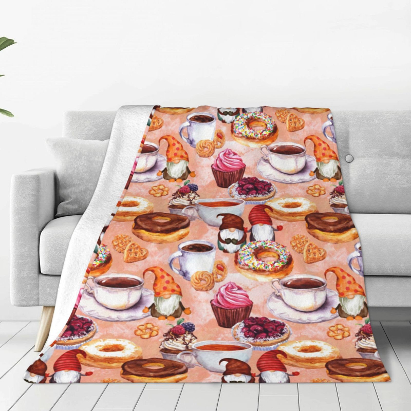 Flanel pléd kávé mintával és törpe figurákkal (100% poliészter, 260, tavasz–ősz, testreszabható)