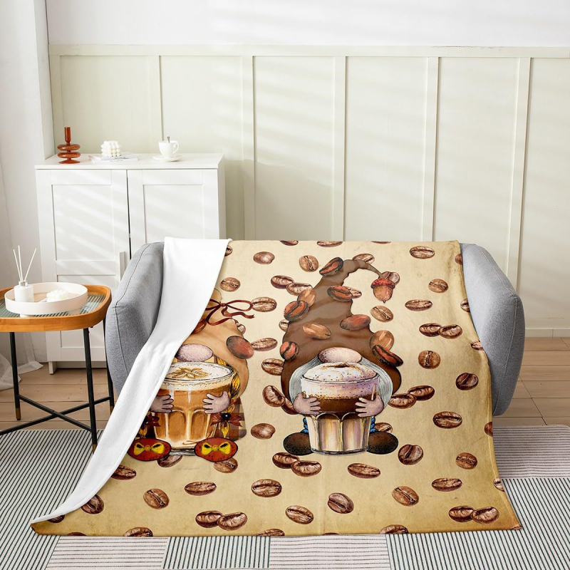 Flanel pléd kávé mintával és törpe figurákkal (100% poliészter, 260, tavasz–ősz, testreszabható)