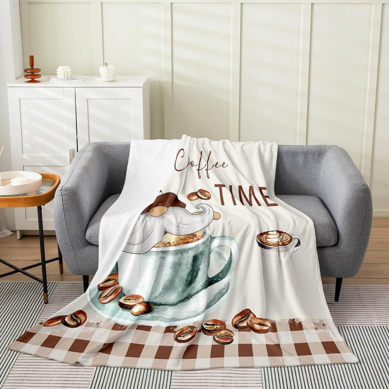 Flanel pléd kávé mintával és törpe figurákkal (100% poliészter, 260, tavasz–ősz, testreszabható)