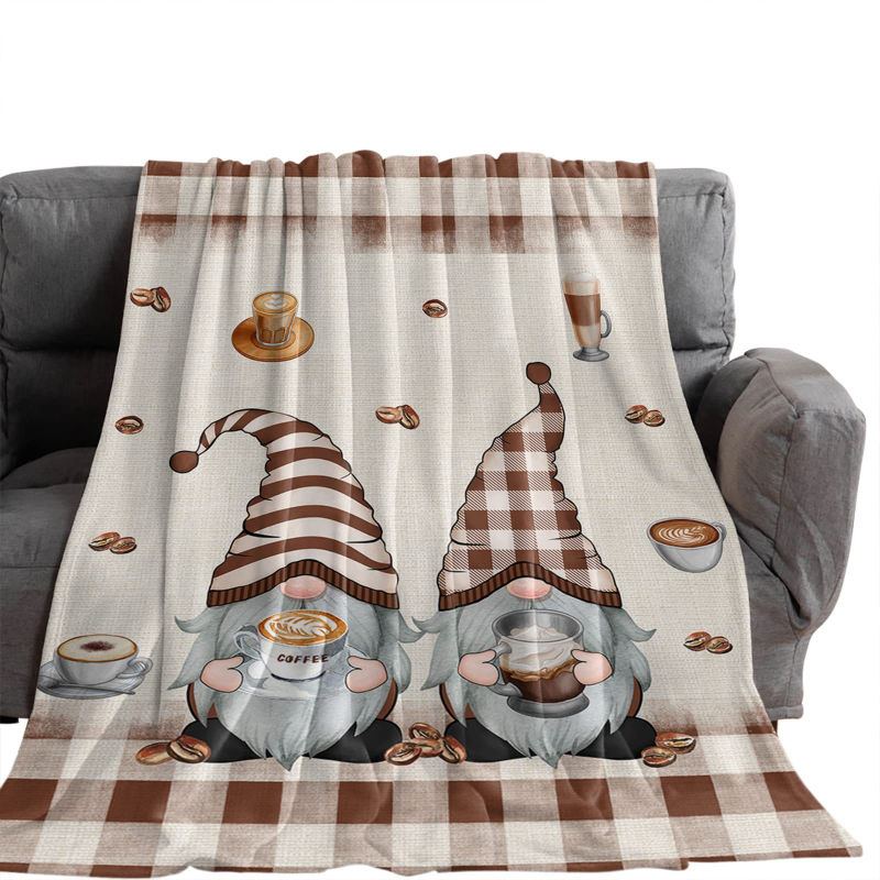 Flanel pléd kávé mintával és törpe figurákkal (100% poliészter, 260, tavasz–ősz, testreszabható)