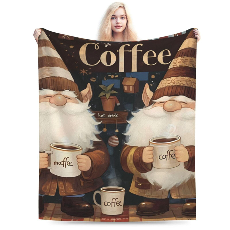 Flanel pléd kávé mintával és törpe figurákkal (100% poliészter, 260, tavasz–ősz, testreszabható)