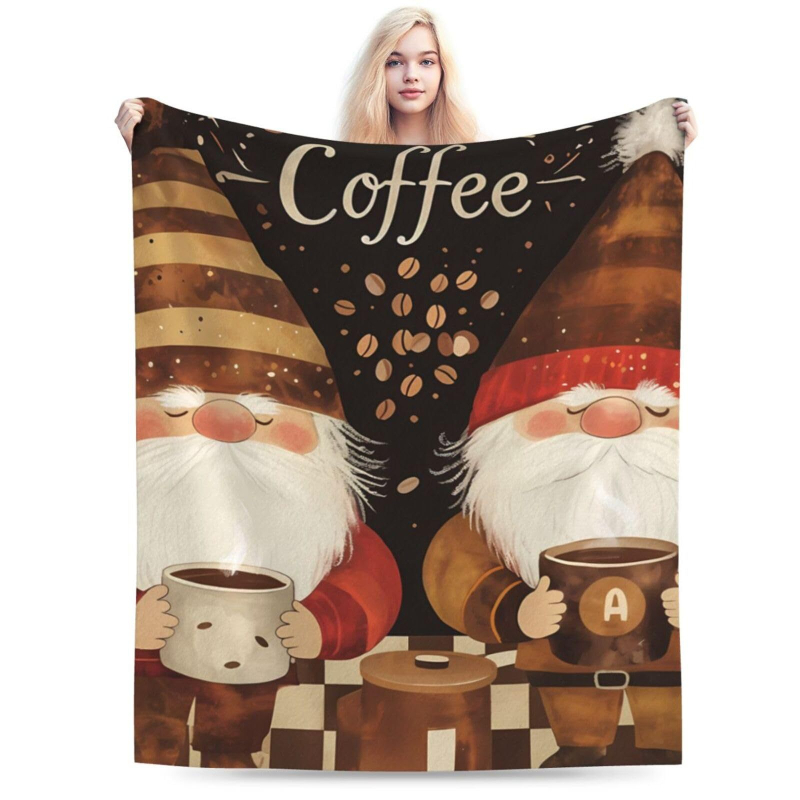 Flanel pléd kávé mintával és törpe figurákkal (100% poliészter, 260, tavasz–ősz, testreszabható)