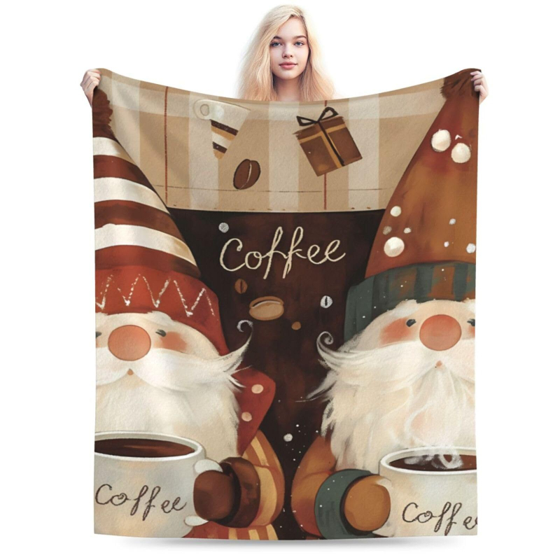 Flanel pléd kávé mintával és törpe figurákkal (100% poliészter, 260, tavasz–ősz, testreszabható)