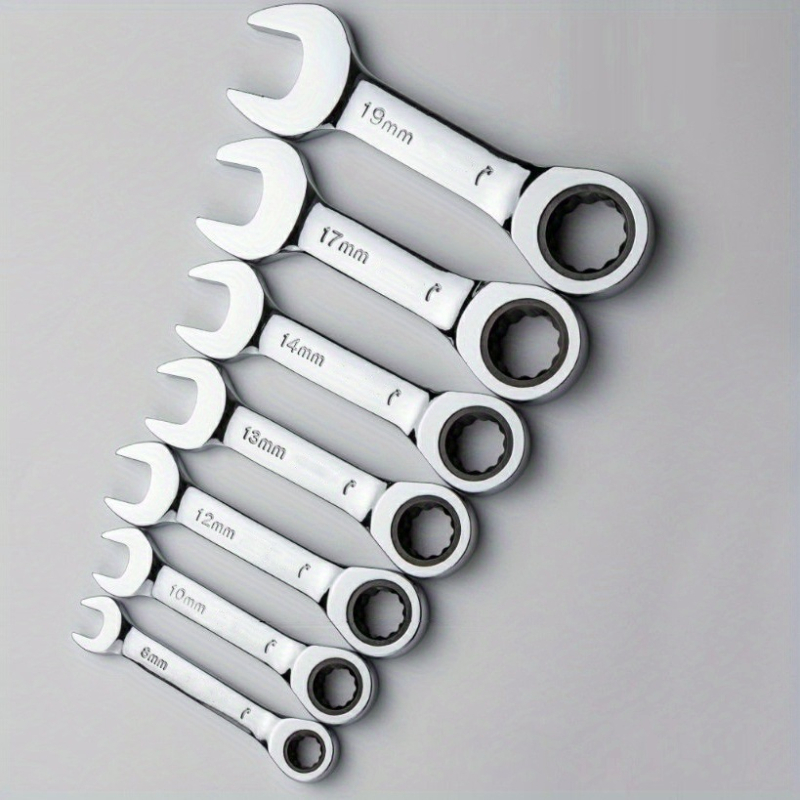 Racinių veržliarakčių trumpa rankena, chromuotas paviršius, chromo-vanadžio plienas, dvigubo naudojimo staliaus įrankis, svoris 0.16