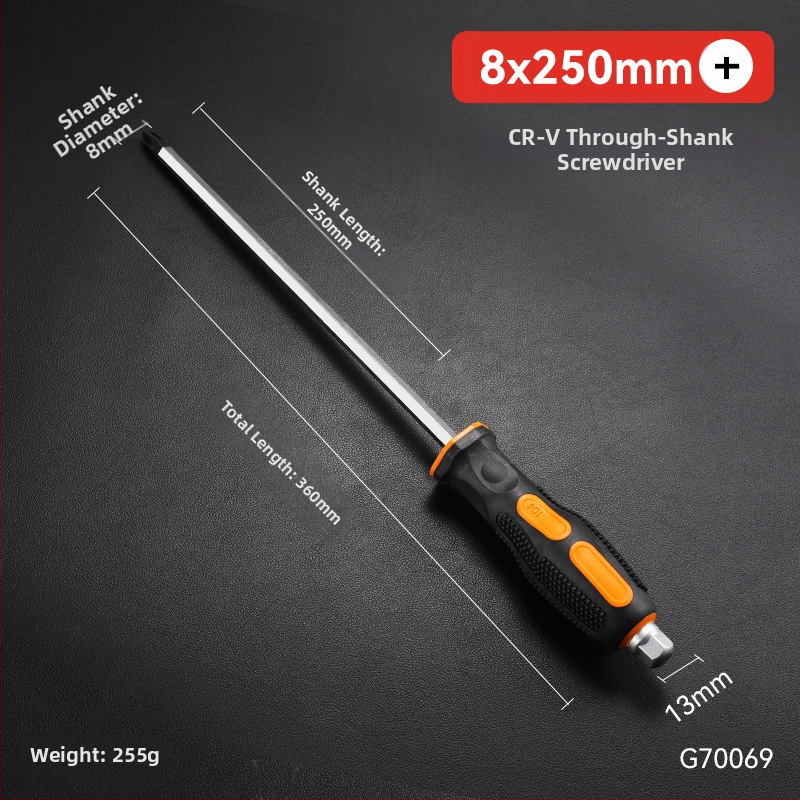 Pramoninio lygio atsuktuvas rinkinys su kryžiu ir plokščia galvu, ilga ašis, chromo vanadžio plienas, magnetinis ir izoliuotos rankenos