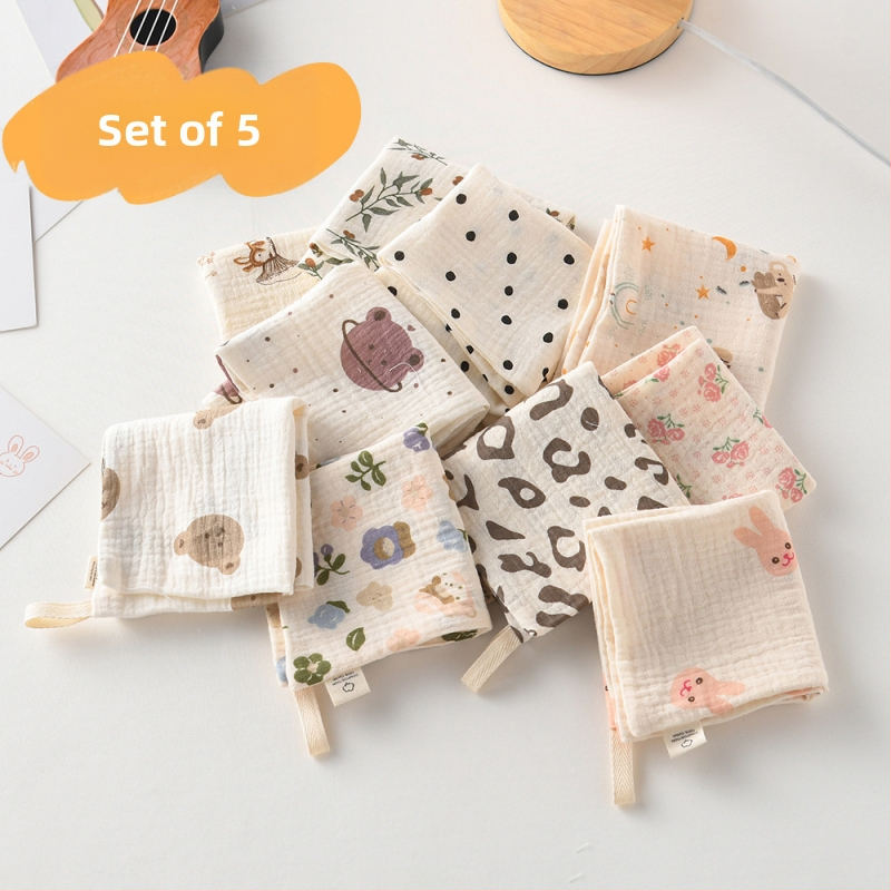 5 τεμάχια βρεφικά τετράγωνα μαντηλάκια από 100% βαμβάκι για σάλια, ρέψιμο και καθαρισμό προσώπου, κατάλληλα για νεογέννητα