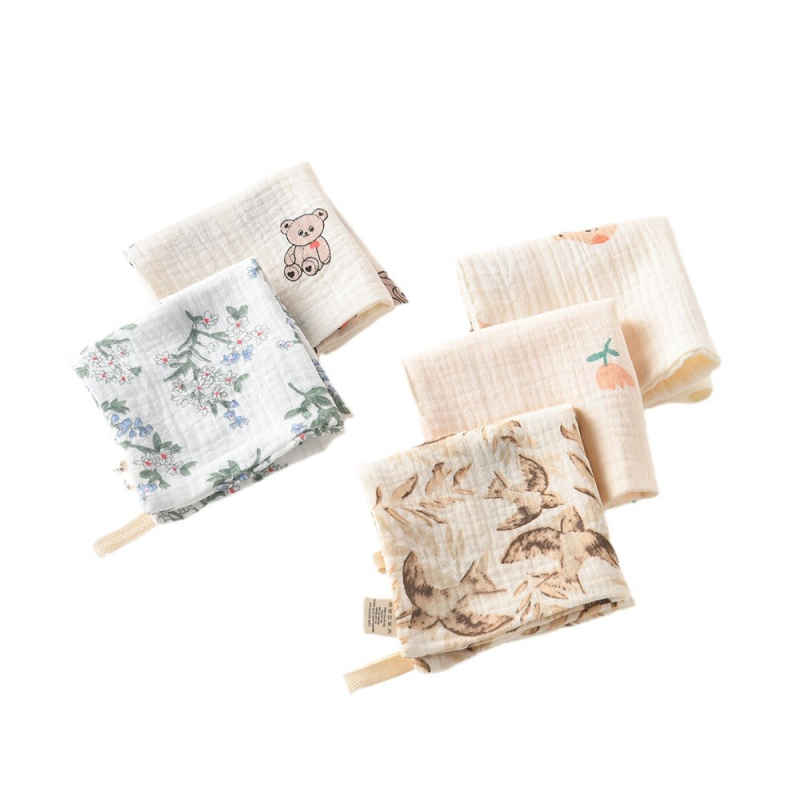 5 bucăți de șervețele pătrate pentru bebeluși, din bumbac 100% pentru saliva, eructare și curățarea feței, potrivite pentru nou-născuți