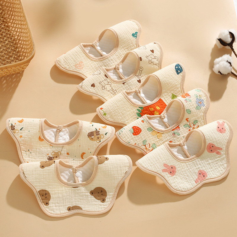 Biber pentru bebeluși din tifon de bumbac, impermeabil, imprimat cu desene animate, potrivit pentru 0–6 ani.