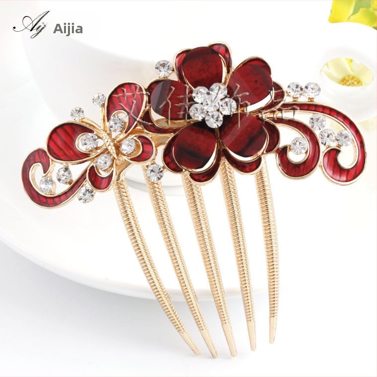 Korejskog stila češalj za kosu s cvjetnim motivom i dijamantnim akcentima, od legure