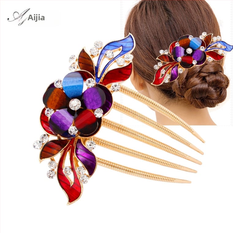 Korejskog stila češalj za kosu s cvjetnim motivom i dijamantnim akcentima, od legure