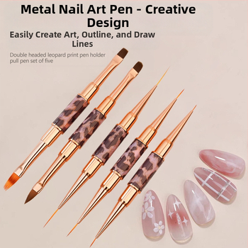 Minychi 5‑частен комплект инструменти за ноктна арт с метални дълги дръжки, плосък връх за градиентно рисуване и фини линии