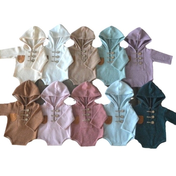 Νεογέννητο πλεκτό φορμάκι με κουκούλα, unisex, μακριά μανίκια, pull-over κλείσιμο, ύφασμα πολυεστέρα-ραϊόν, για φωτογράφηση νεογνών