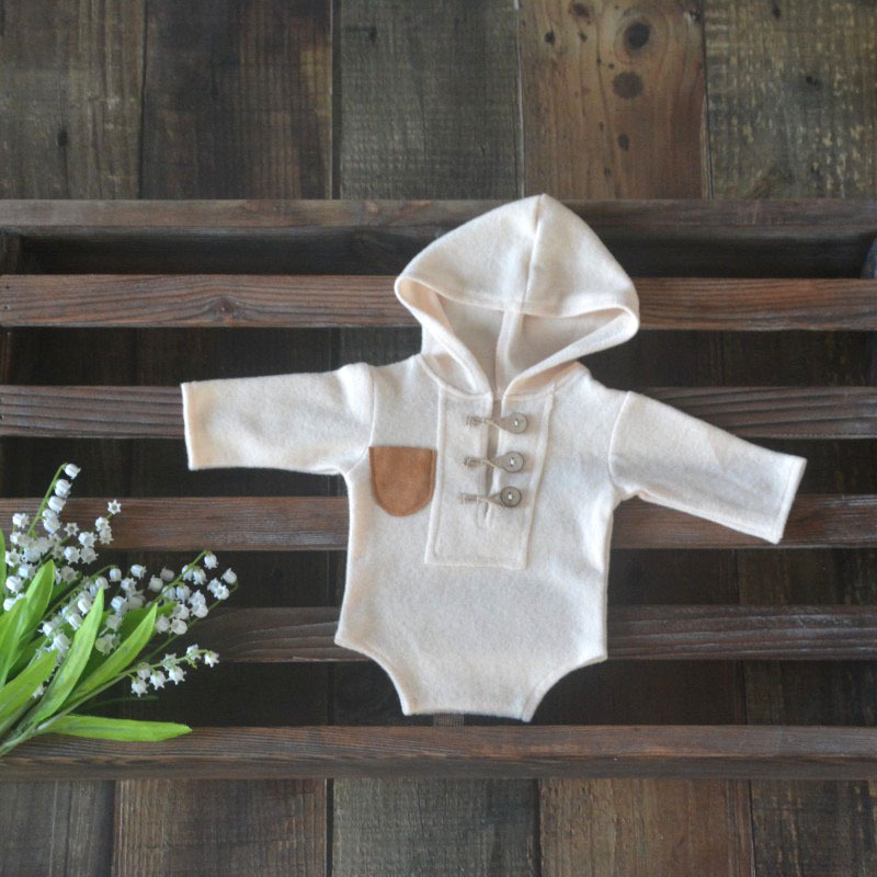 Salopetă tricotată cu glugă pentru nou-născuți, unisex, mâneci lungi, închidere pull-over, țesătură poliester-rayon, pentru sesiuni foto