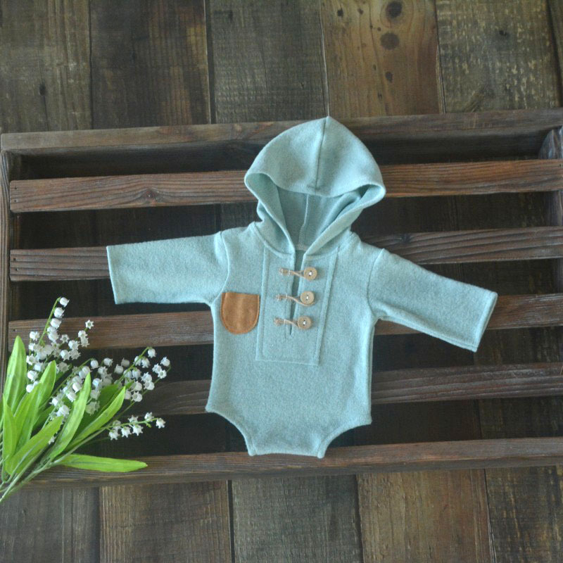Salopetă tricotată cu glugă pentru nou-născuți, unisex, mâneci lungi, închidere pull-over, țesătură poliester-rayon, pentru sesiuni foto