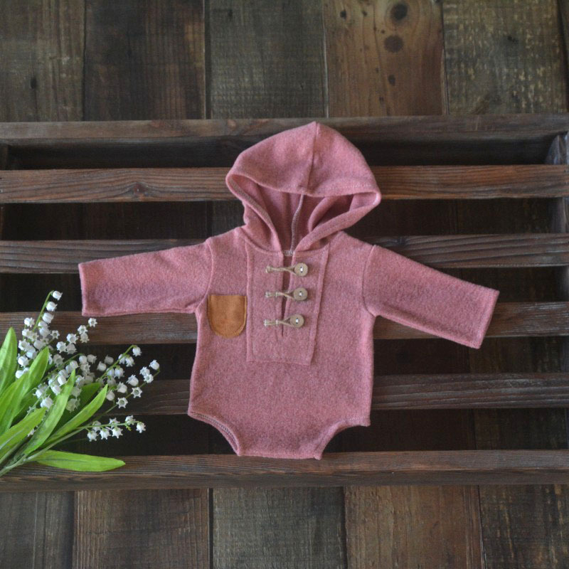 Salopetă tricotată cu glugă pentru nou-născuți, unisex, mâneci lungi, închidere pull-over, țesătură poliester-rayon, pentru sesiuni foto