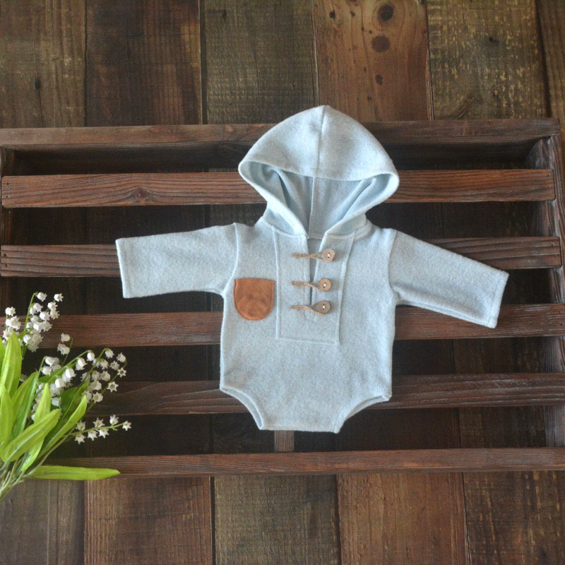 Salopetă tricotată cu glugă pentru nou-născuți, unisex, mâneci lungi, închidere pull-over, țesătură poliester-rayon, pentru sesiuni foto