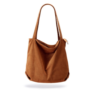 Corduroy τσάντα με φερμουάρ, street-style tote crossbody, οριζόντιος τετράγωνος σχηματισμός, μία ιμάντας, επένδυση peach-skin velvet