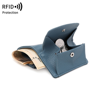 RFID-blokkoló PU bőr pénztárca kapoccsal, liči textúra, poliészter bélés, női pénztárca