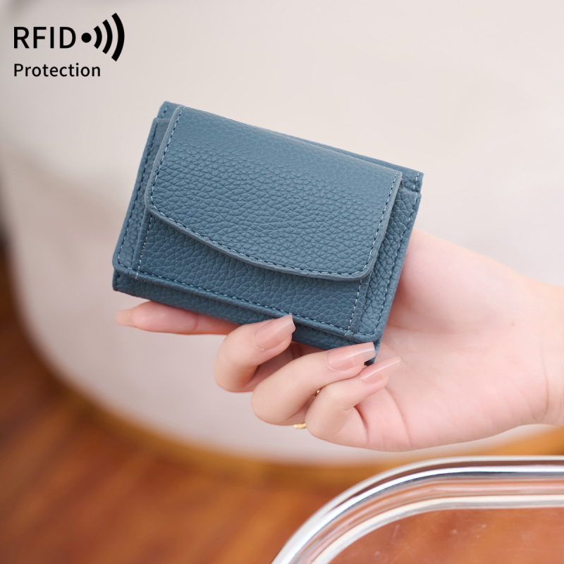 RFID-blokkoló PU bőr pénztárca kapoccsal, liči textúra, poliészter bélés, női pénztárca