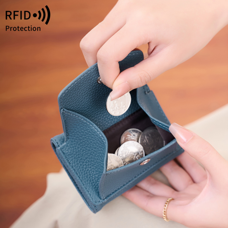 RFID-blokkoló PU bőr pénztárca kapoccsal, liči textúra, poliészter bélés, női pénztárca