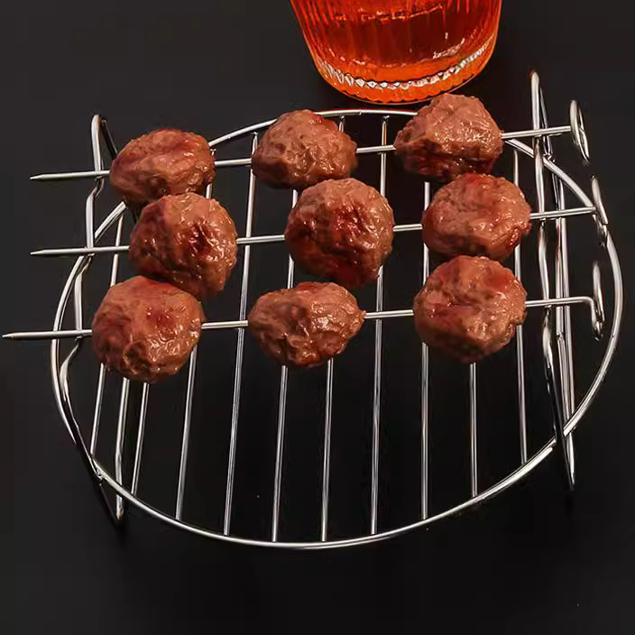 Στρογγυρή σχάρα από ανοξείδωτο ατσάλι για φριτέζα αέρα με διπλό επίπεδο, ατμό/γκριλ, φορητή, εύκολη στον καθαρισμό, ανθεκτική στη σκουριά