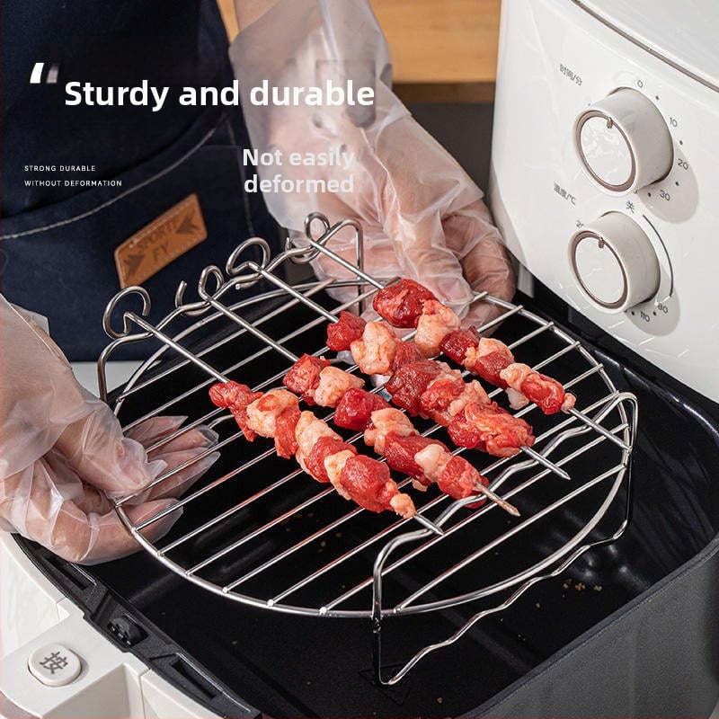 Apvali nerūdijančio plieno dviejų sluoksnių garinimo/grilio grotelės oro fritezei, nešiojama, lengva valyti, atspari rūdims