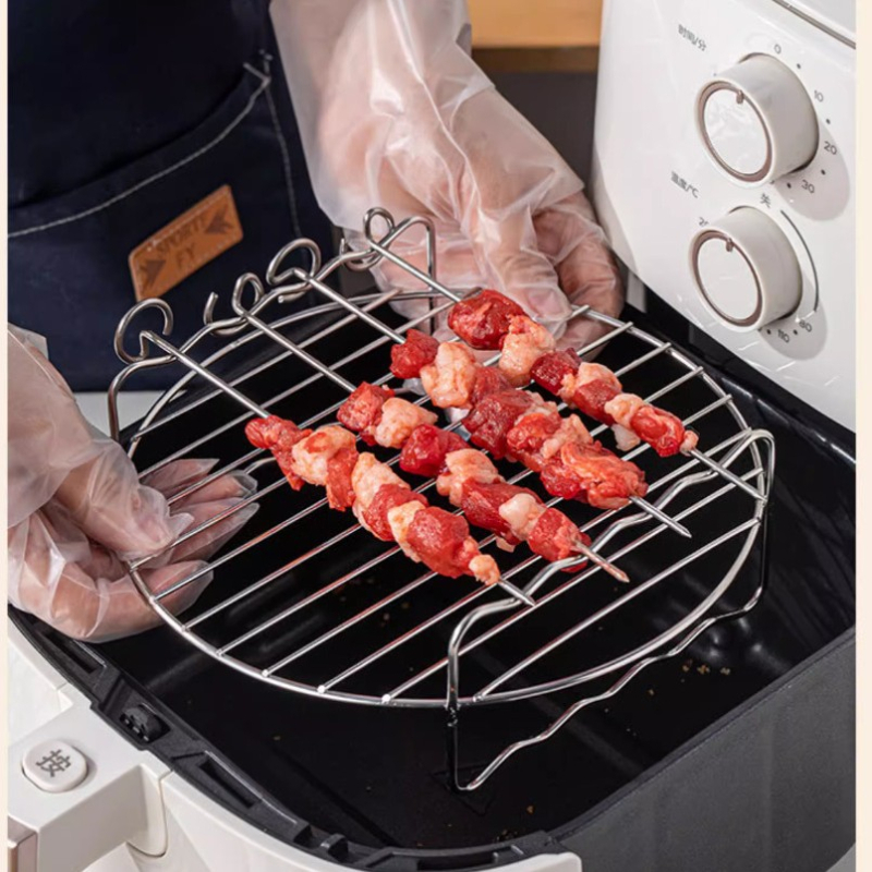 Στρογγυρή σχάρα από ανοξείδωτο ατσάλι για φριτέζα αέρα με διπλό επίπεδο, ατμό/γκριλ, φορητή, εύκολη στον καθαρισμό, ανθεκτική στη σκουριά