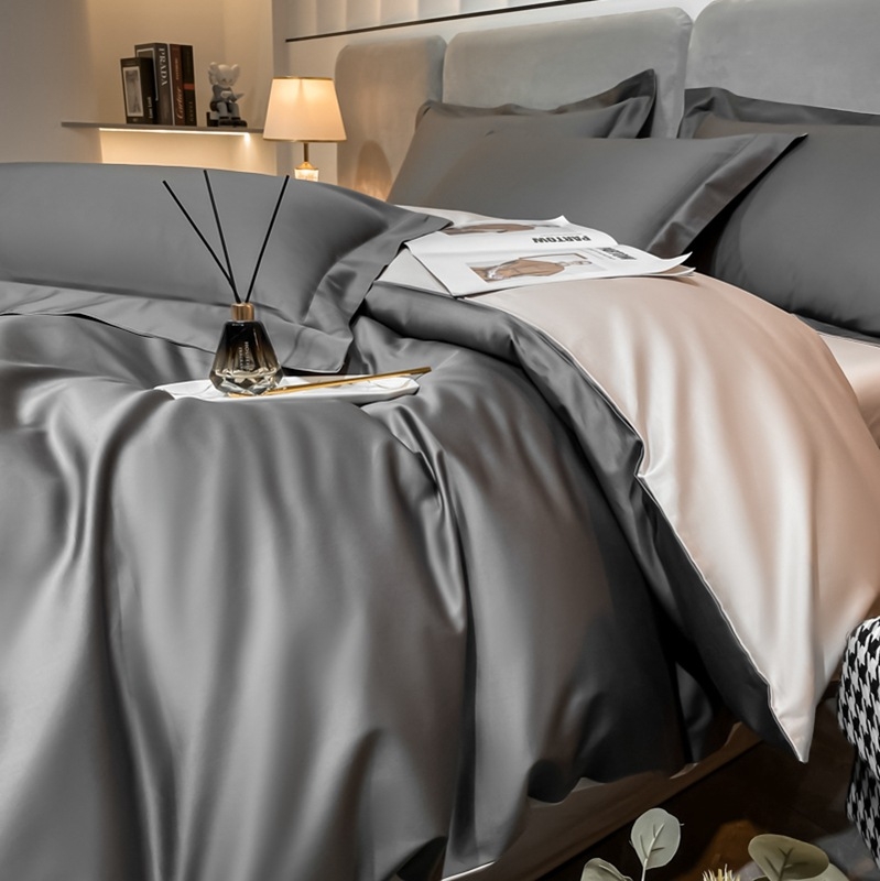 Set pat din patru piese, bumbac cu fibre lungi, țesătură twill, imprimare reactivă și vopsire, 100 fire