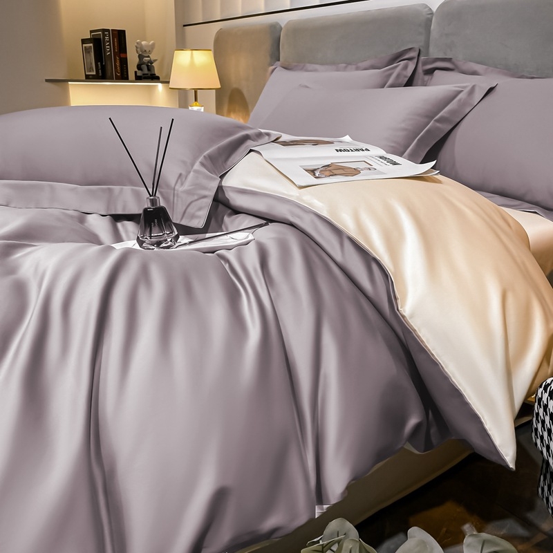 Set pat din patru piese, bumbac cu fibre lungi, țesătură twill, imprimare reactivă și vopsire, 100 fire