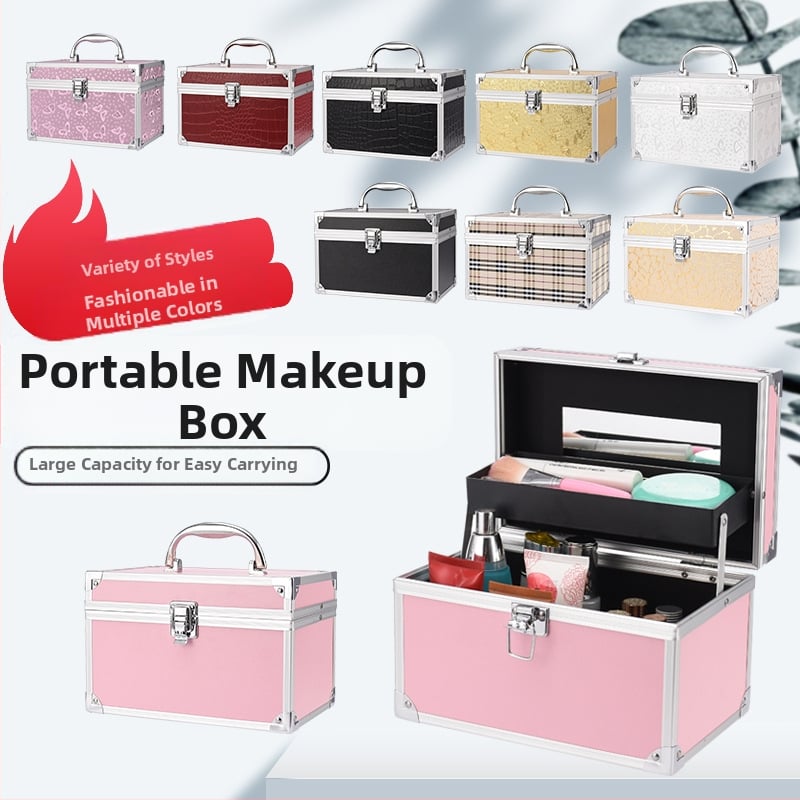 Козметичен калъф с PVC конструкция, отваряне чрез алуминиев рамков механизъм и еднопосочни колела