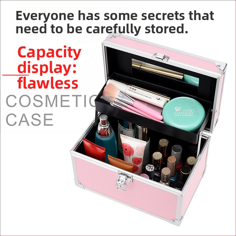 Козметичен калъф с PVC конструкция, отваряне чрез алуминиев рамков механизъм и еднопосочни колела